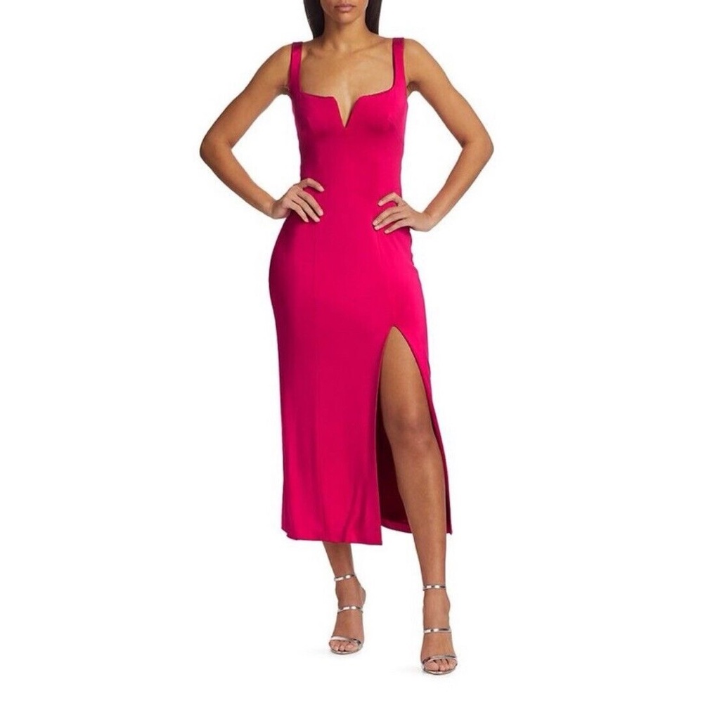 NWT Galvan London Pink Square Neck Long Cocktail Dress Size 8